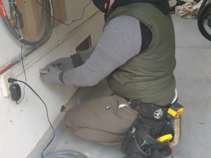 Electrician performing outlet wiring in a Kissimmee garage
